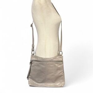 HOBO Gray Brushed Leather Slim Crossbody Bag
